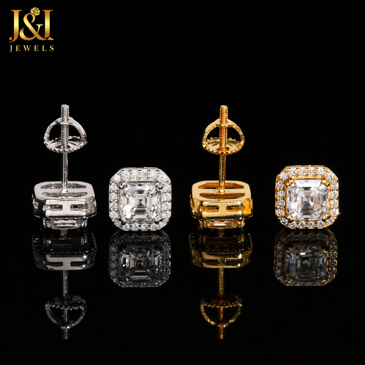 Moissanite Ascher Cut Halo Stud Earrings 7.9 mm