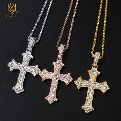 Imperial Cross Moissanite Pendant w Rope Chain