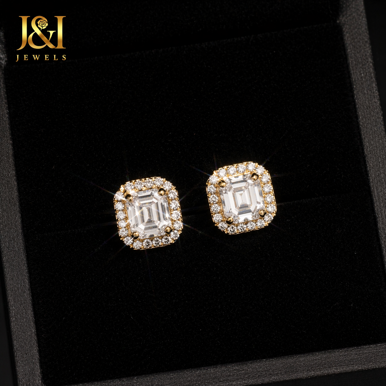 Moissanite Ascher Cut Halo Stud Earrings 7.9 mm