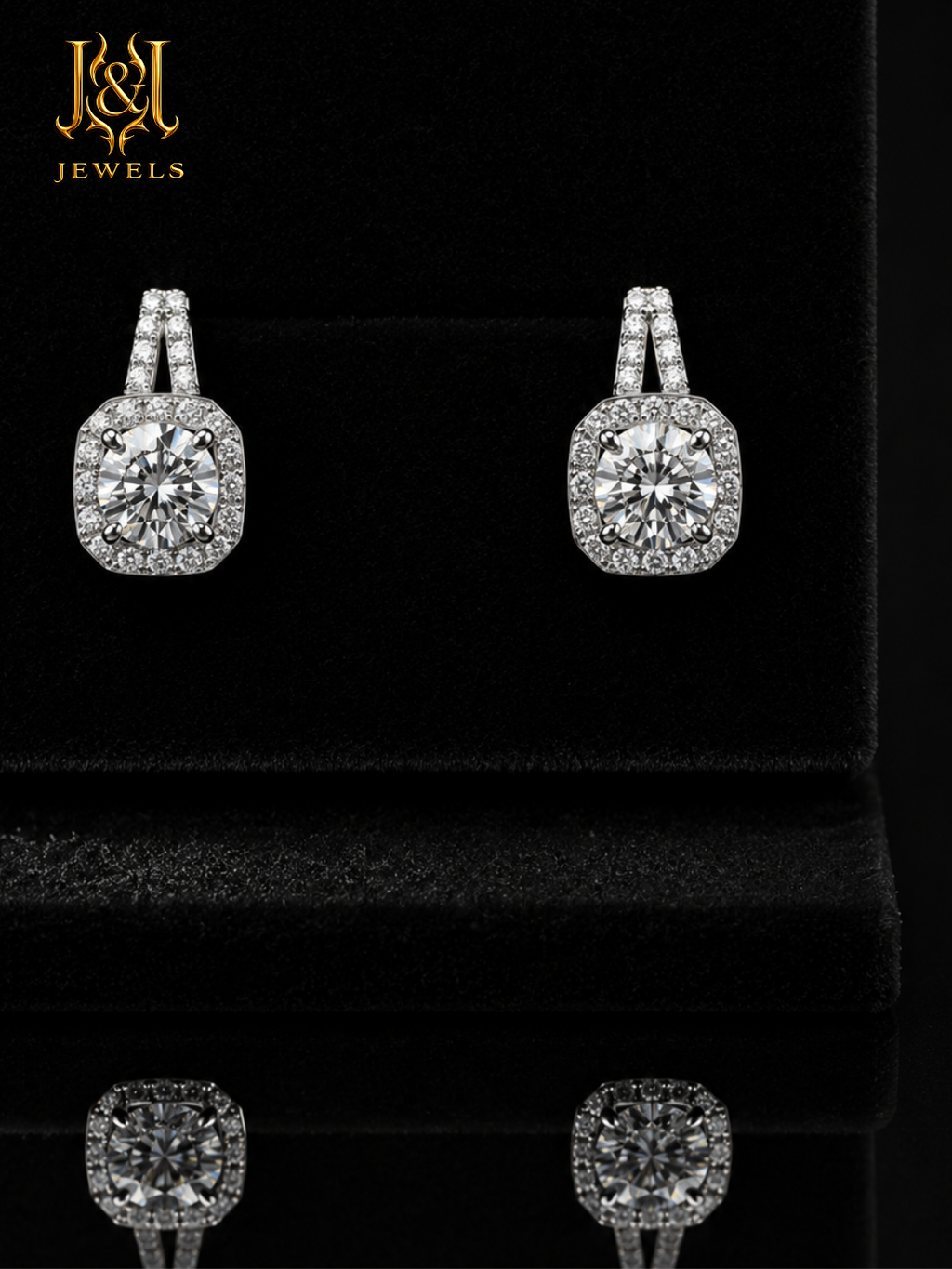 Luxury Square Halo Moissanite Drop Earrings