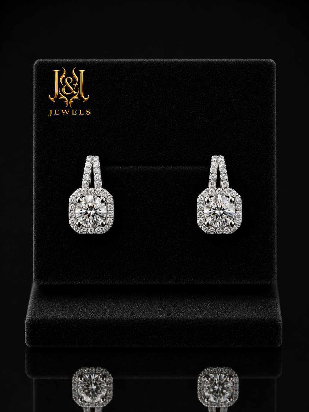 Luxury Square Halo Moissanite Drop Earrings