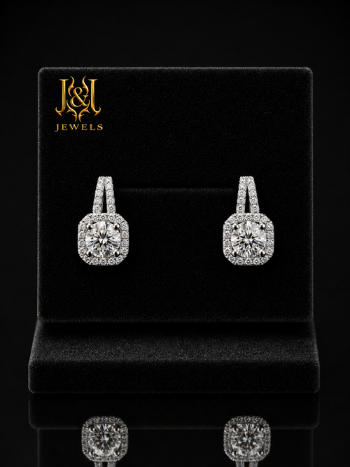 Luxury Square Halo Moissanite Drop Earrings