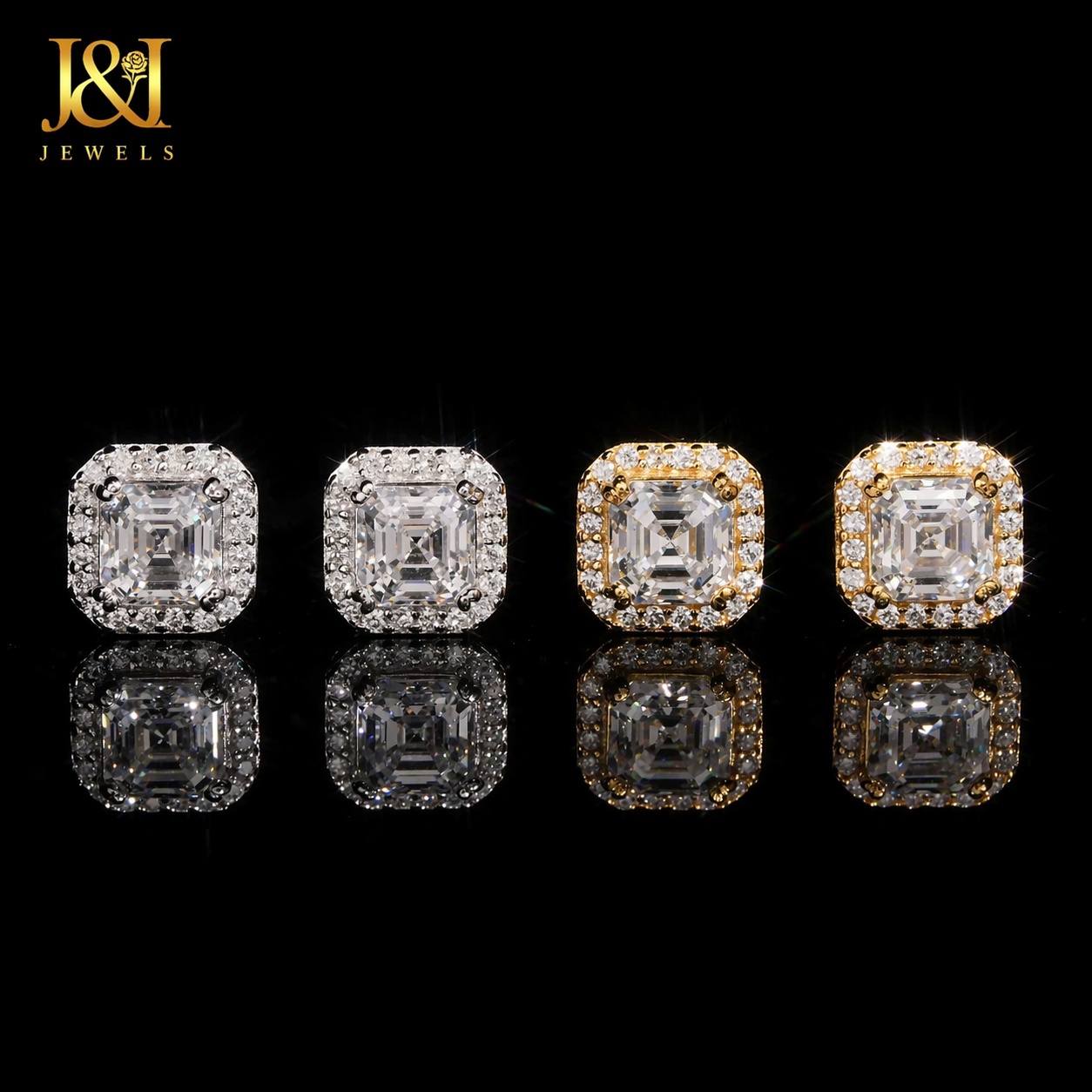 Moissanite Ascher Cut Halo Stud Earrings 7.9 mm