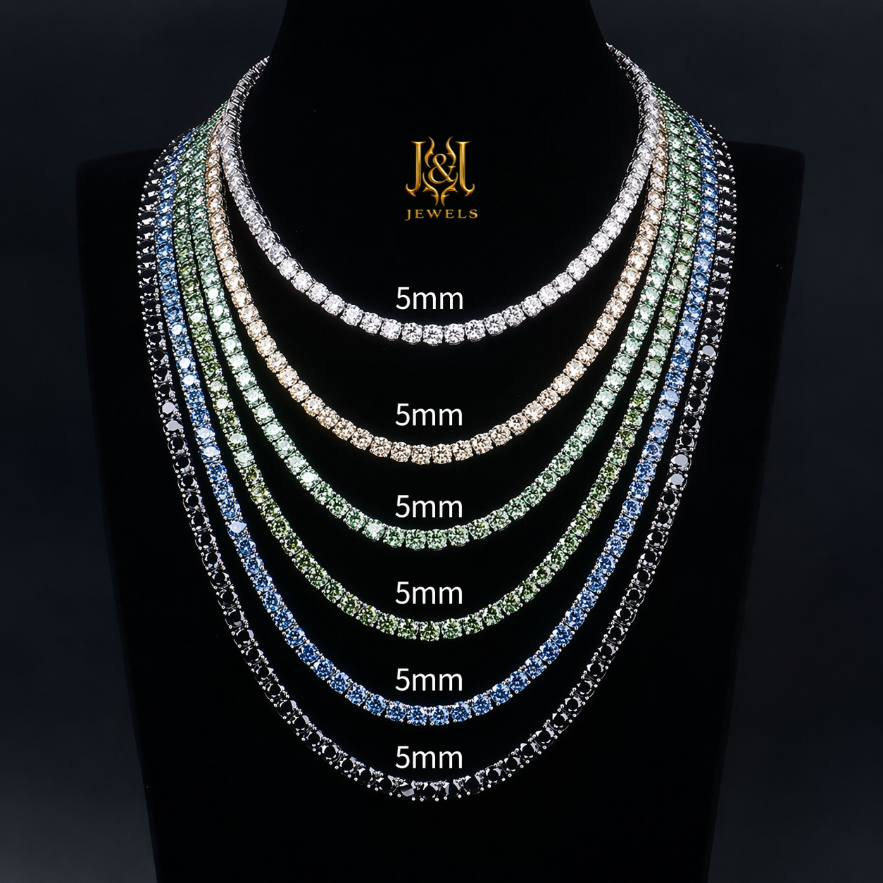 Moissanite Colored 5mm Tennis Necklace 925 Sterling Silver
VVS