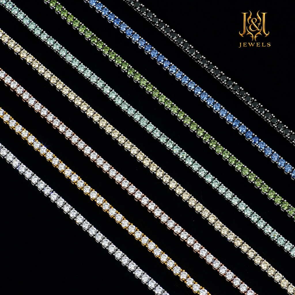 Moissanite Colored 5mm Tennis Necklace 925 Sterling Silver
VVS